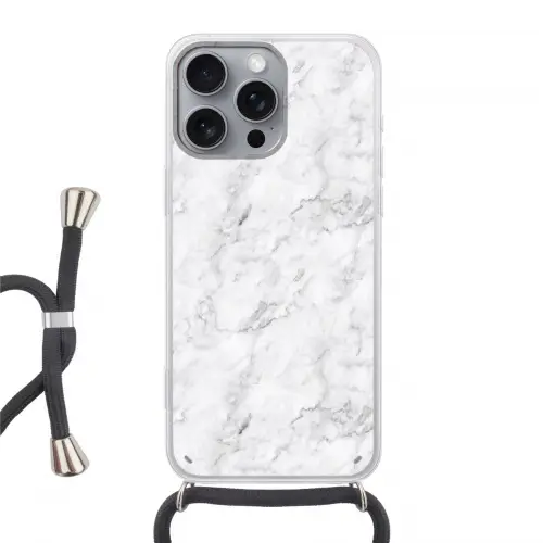 Klassiek - Marmer - Aders - Grijs Hoesje iPhone 16 Pro Max met koord klein 804 -3d