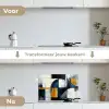 Abstract - Vormen - Goud - Blauw - Geometrisch keuken achterwand spatscherm klein -voor_na_NL