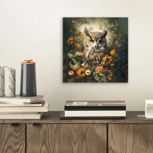 Uil - Vogels - Bloemen - Natuur aluminium wit klein -sfeer1