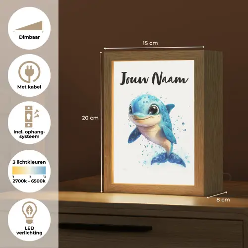 Dolfijn - Blauw - Water - Druppels Light Box met kabel (Kinderlampje) klein -USP_NL