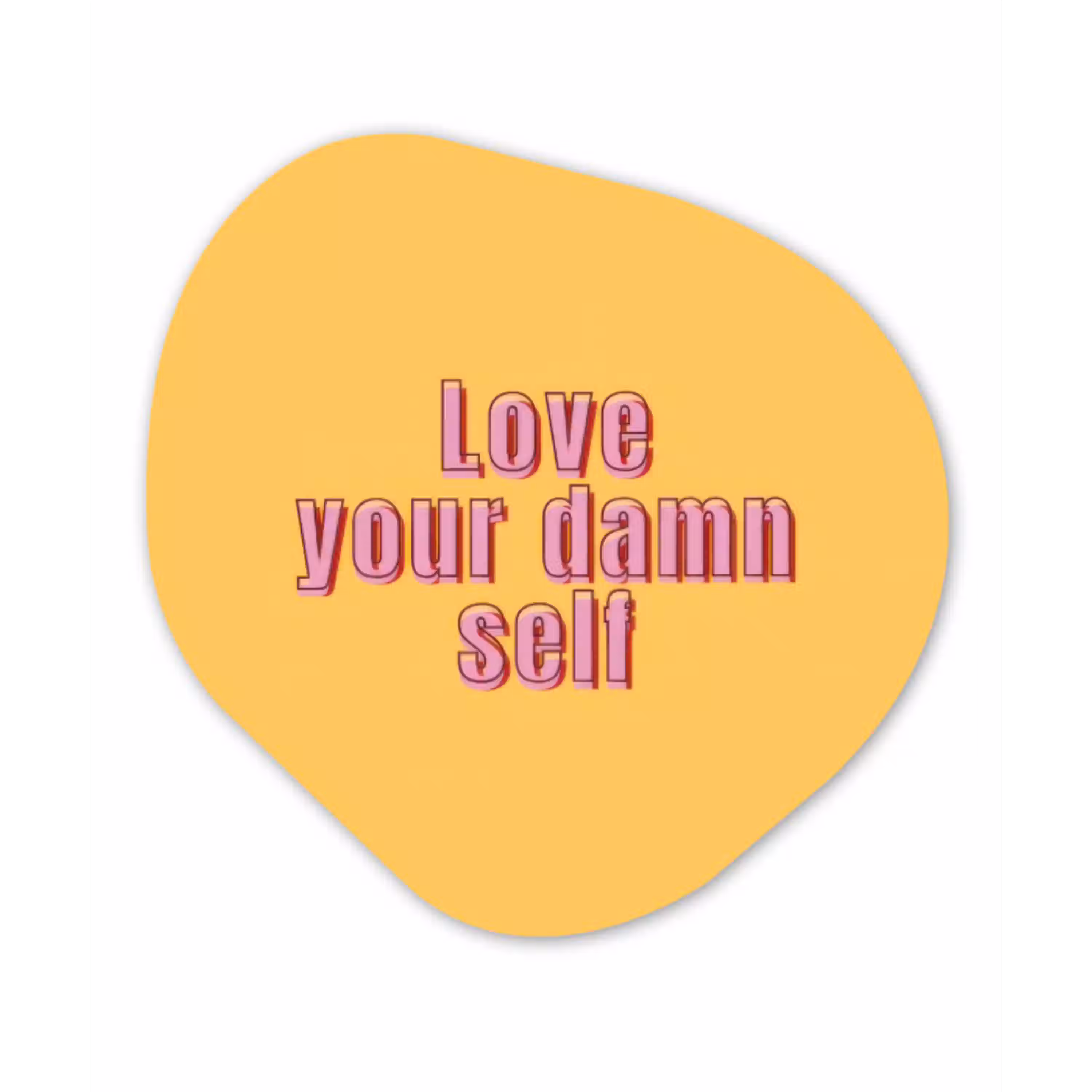 Love yourself - Roze - Geel Wandcirkel Organisch Aluminium middel -3d