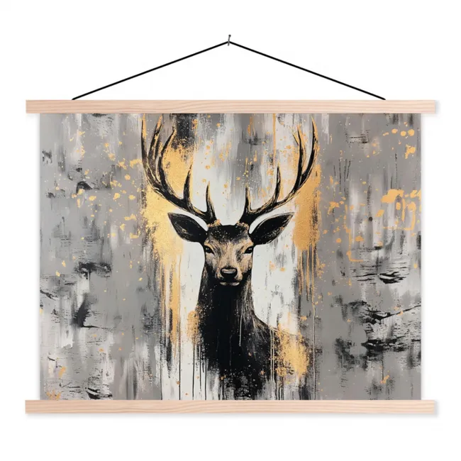 Abstract - Hert - Gewei - Goud textielposter latten blank klein -3d