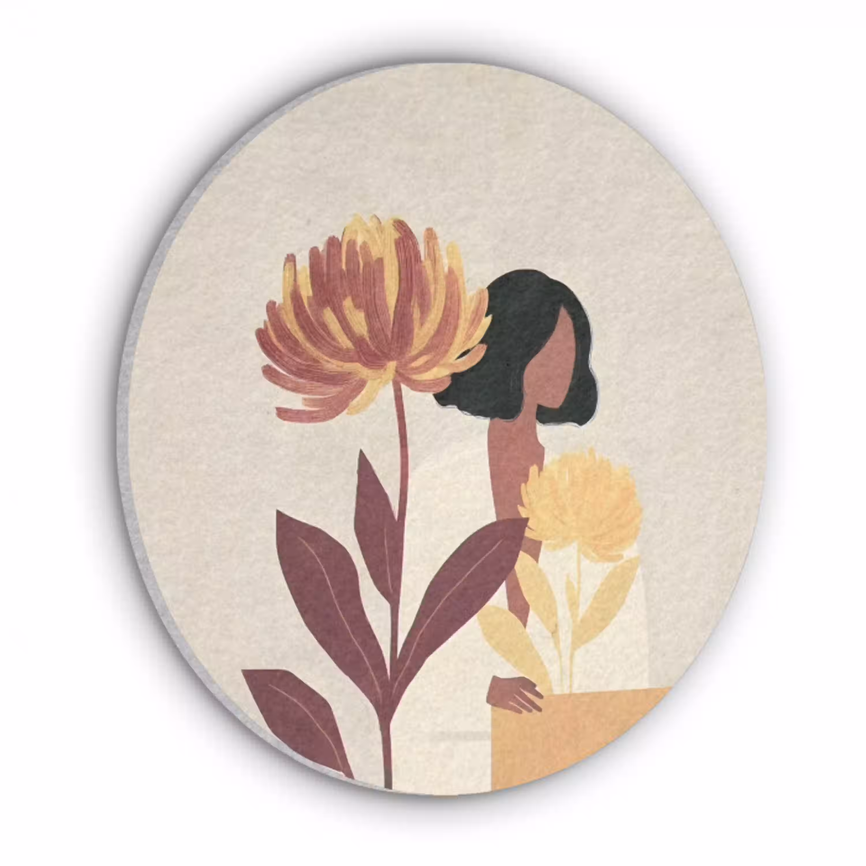 Vrouw - Minimalistisch - Bloem Akoestische PET Vilt - Rond klein -3d