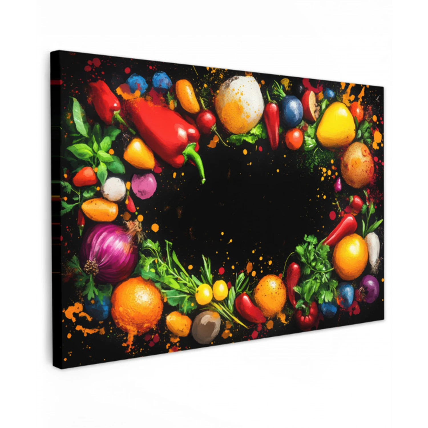 Groente - Graffiti - Kleurrijk - Koken - Abstract Tuinposter op houten frame 2 cm dik klein -3d