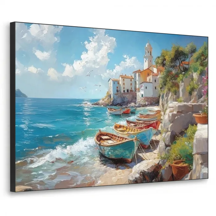 Boten - Rotsen - Zee - Zon Textielframe - compleet frame klein -3d