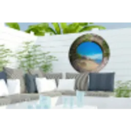 Zomer - Strand - Doorkijk - Tropical Wandcirkel tuinposter met ringen klein -buiten2