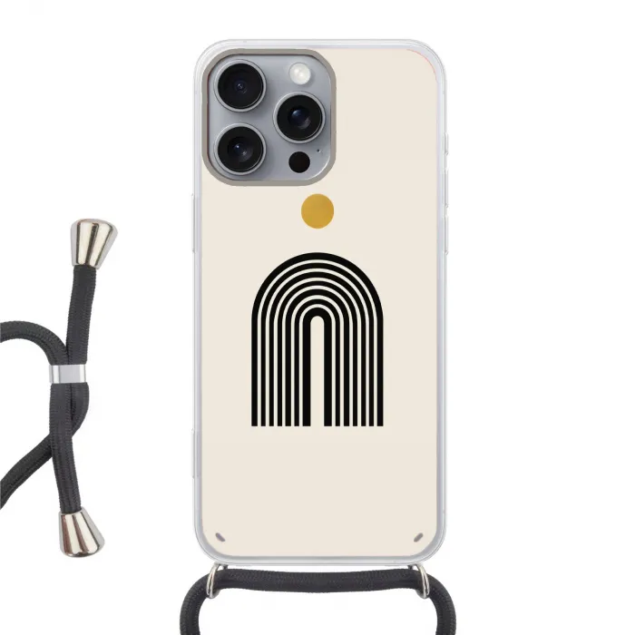 Minimalistisch - Zwarte boog - Gouden cirkel Hoesje iPhone 16 Pro Max met koord klein -3d