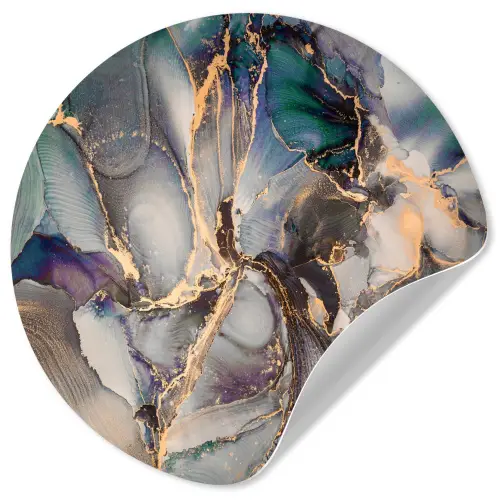 Goud - Blauw - Marmer Wandcirkel behangsticker klein -3d