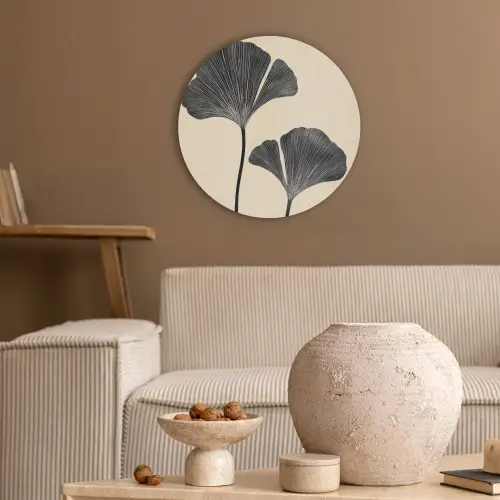 Bladeren - Minimalistisch - Zwart Akoestische PET Vilt - Rond klein -sfeer1
