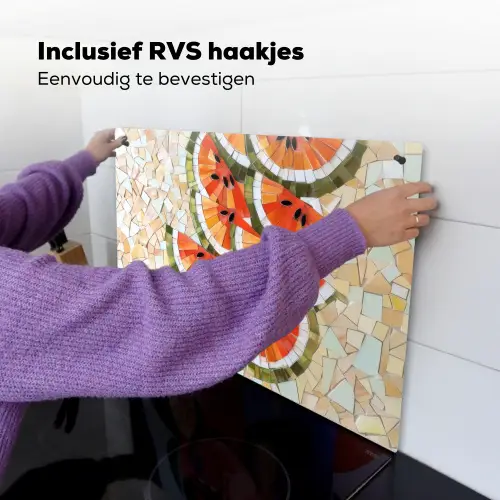 Mozaïek - Watermeloen - Rood - Pitten Inductie beschemer met haakjes klein -ky-ophangen-nl