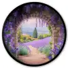 Doorkijk - Lavendel - Bloemen - Paars - Poort Fotolijst rond zonder passe partout klein -3d