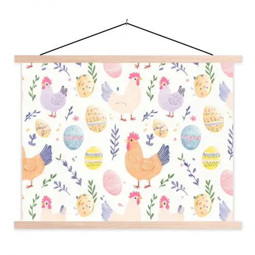 Patroon - Kip - Paaseieren textielposter latten blank klein -3d