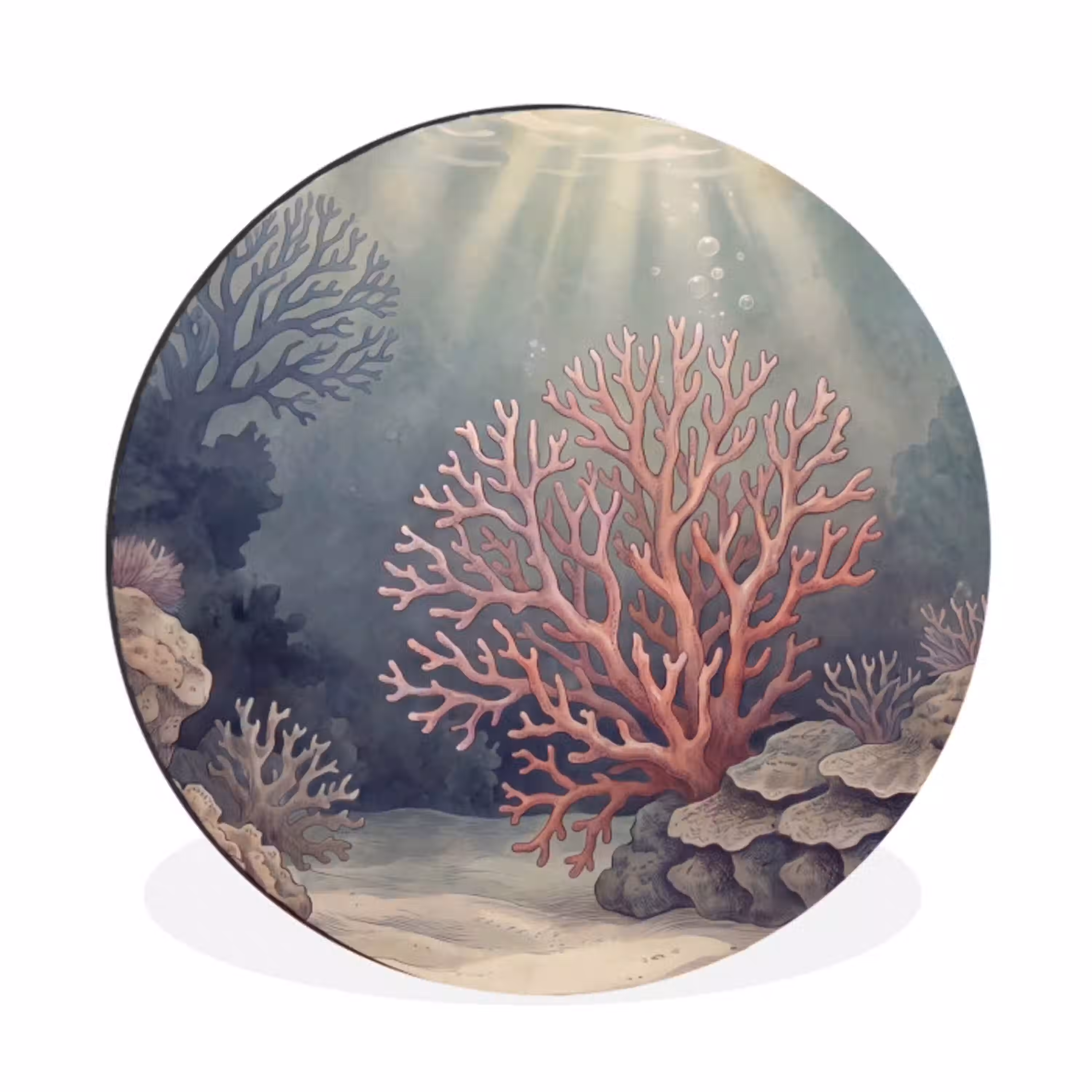 Koraal - Onderwater - Natuur - Roze Wandcirkel aluminium klein -3d