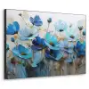 Bloemen - Schilderij - Blauw Textielframe zwart klein -3d