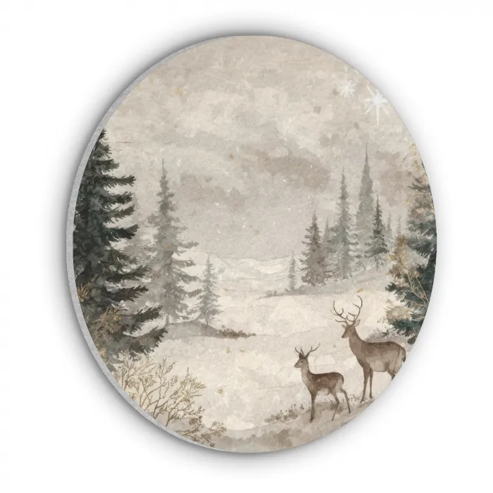 Bos - Herten - Winter - Sneeuw Akoestische PET Vilt - Rond klein -3d
