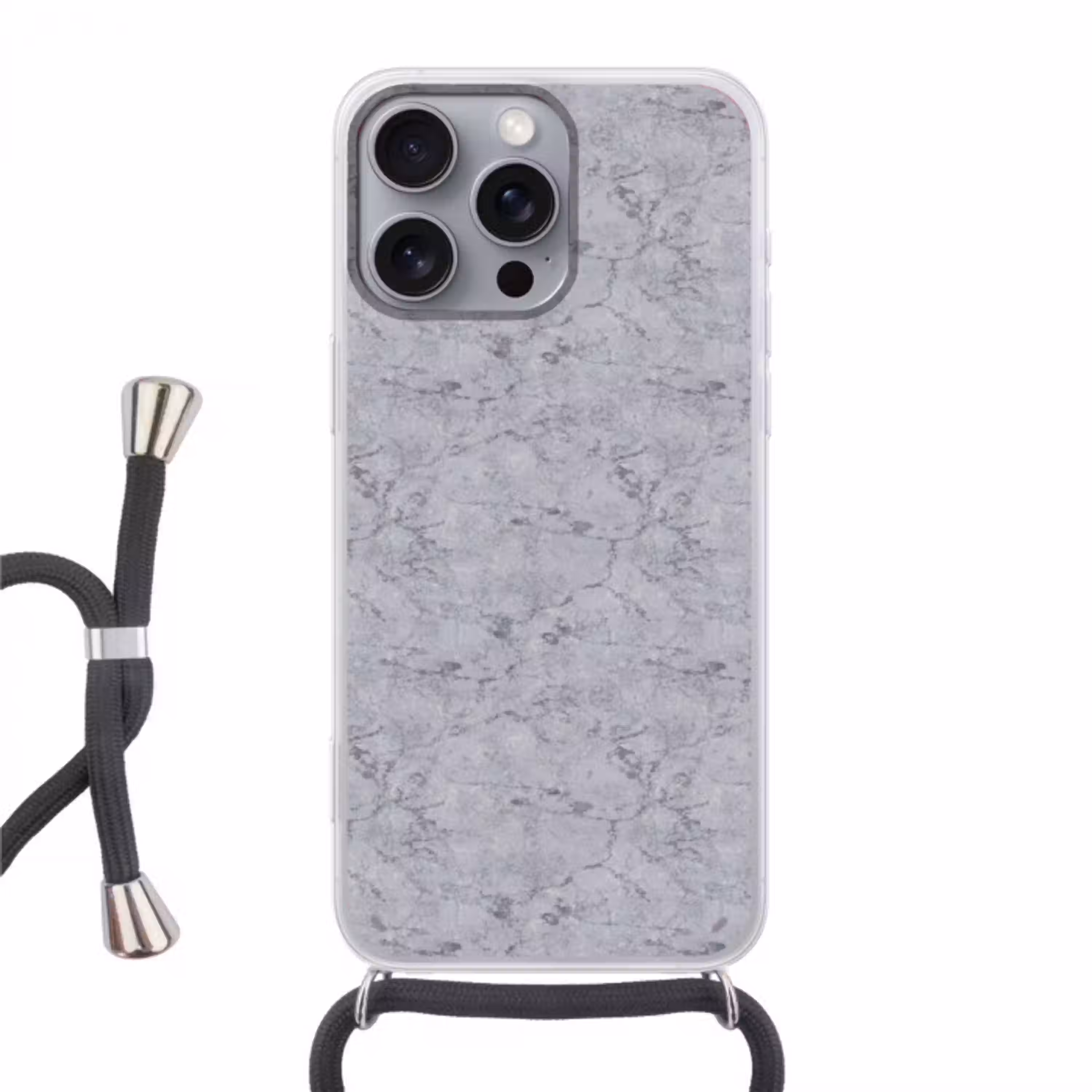 Marmerplaat - Patroon - Grijs Hoesje iPhone 16 Pro Max met koord klein 804 -3d