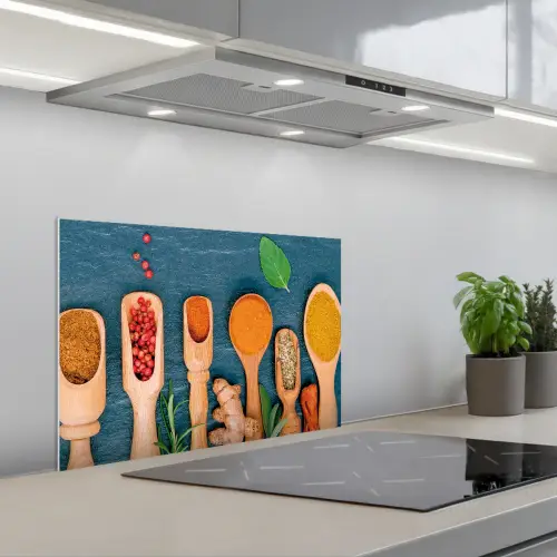 Lepels - Hout - Kruiden - Specerijen keuken achterwand spatscherm klein -3d_schuin