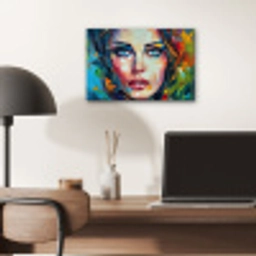 Gezicht - Vrouw - Olieverf - Kleurrijk - Kunst aluminium wit klein -sfeer5