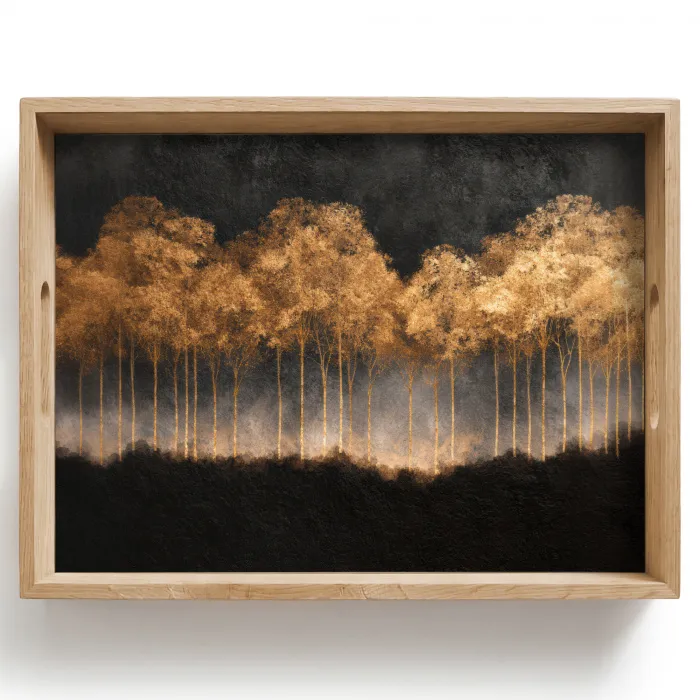 Gouden Bomen in Mistig Landschap Dienblad Rechthoek middel -z3d_shopping