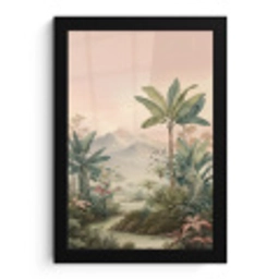 Tropisch landschap - palmbomen - Bloemen - Roze lucht fotolijst zwart zonder passe partout klein -3d