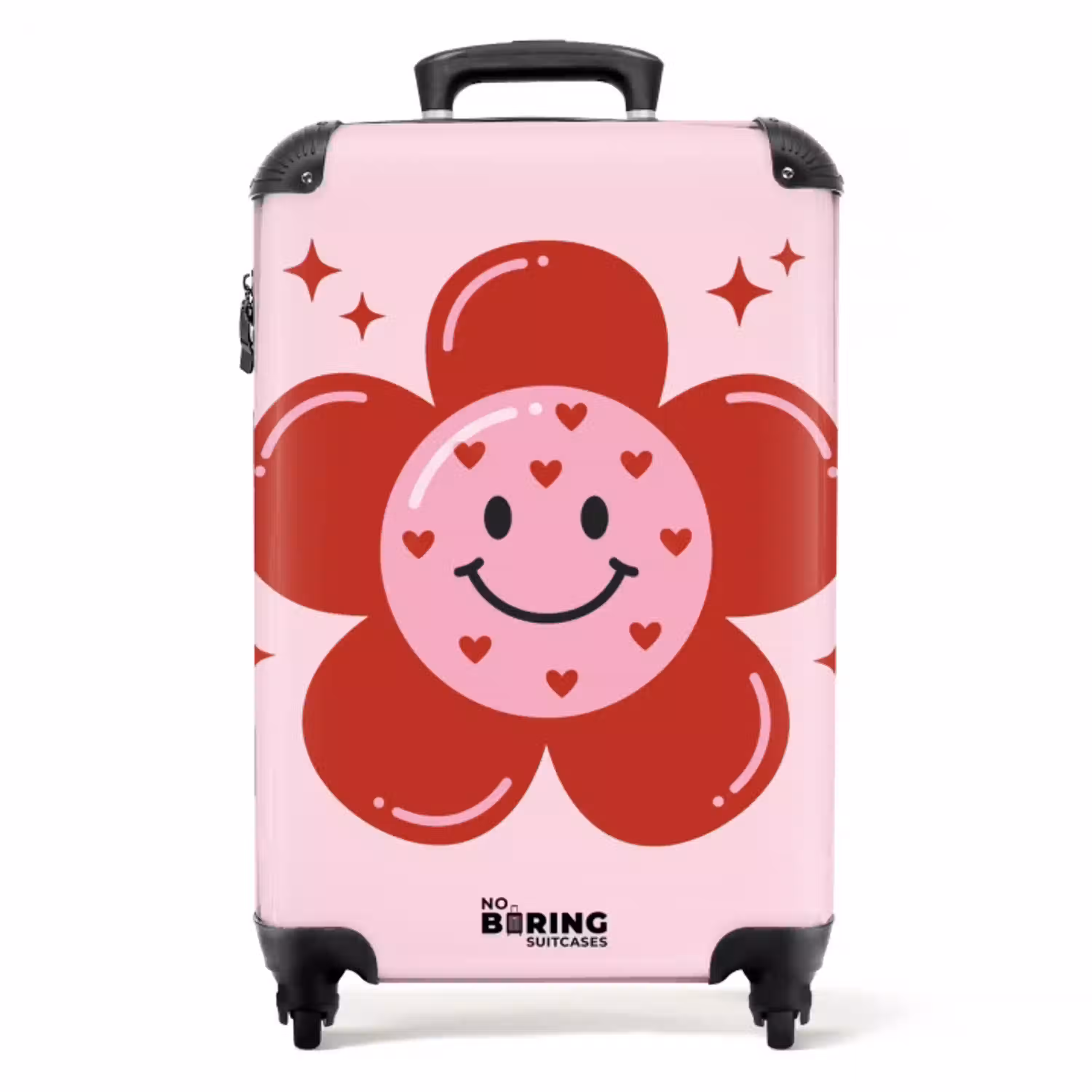 Bloem - Roze - Hartjes NBS - Handbagage koffer - Volwassenen Unisex middel -productfoto_recht