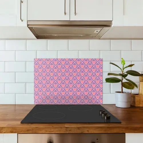 Ruit - Patroon - Paars - Hartjes keuken achterwand spatscherm klein 900 -sfeer2