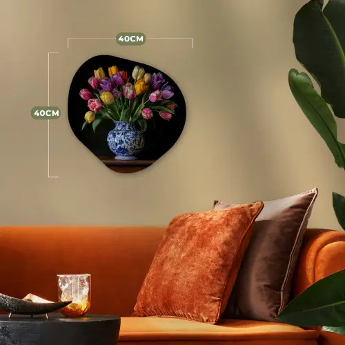 Tulpen - Kleuren - Hout - Vaas Wandcirkel Organisch Forex 3mm klein -sfeer3