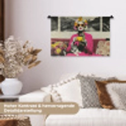 Vrouw - Kat - Bloemen - Kopje - Retro Wandkleed katoen klein -tsfeer1_DE