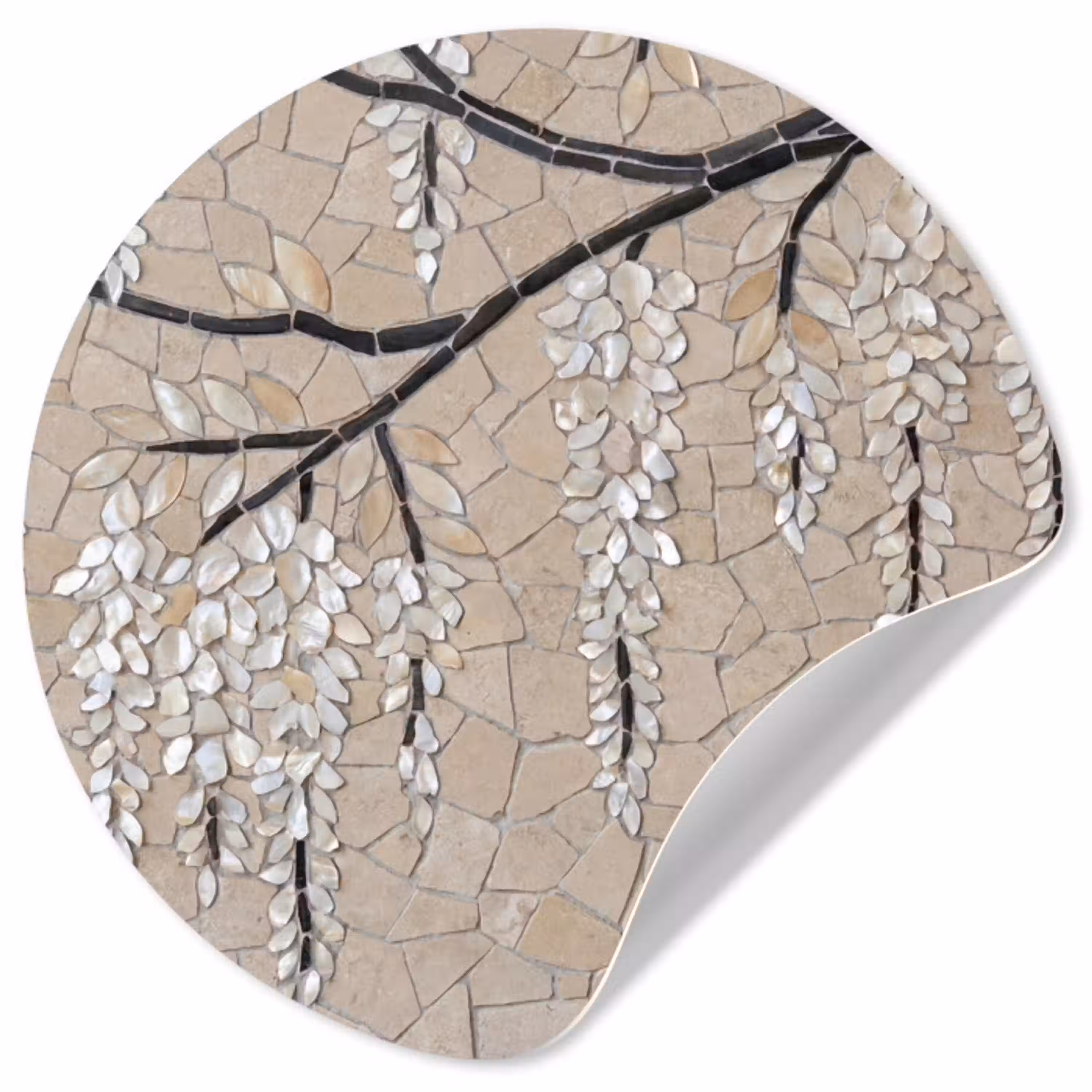 Boom - Bloemen - Mozaïek - Kunst - Wit Wandcirkel behangsticker klein -3d
