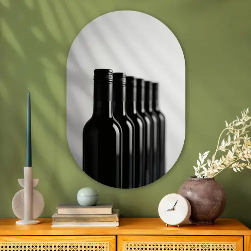 Wijnflessen - Zwart - Minimalistisch Wandcirkel Ovaal Glas middel -sfeer2