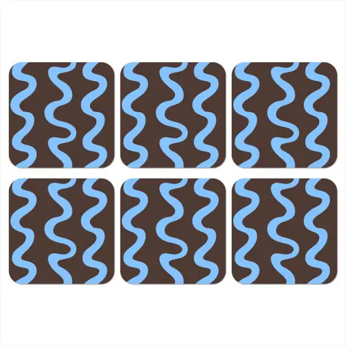 Kronkelende lijnen - Blauw - Bruin - Minimalistisch onderzetter kurk middel 366 -3d