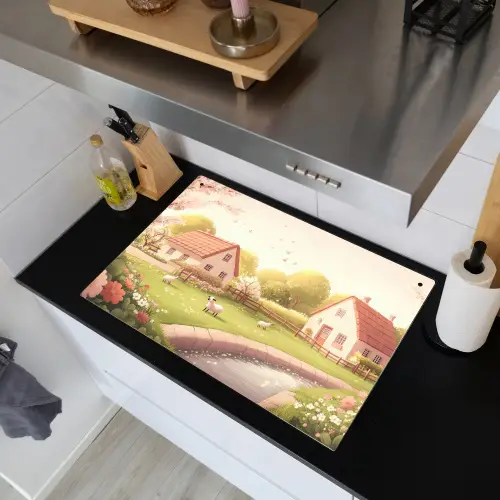 Schapen - Huisje - Platteland Inductie beschemer met haakjes klein -sfeer1