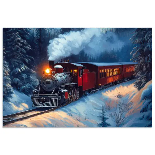 Trein - Kerst - Sneeuw - Kersttrein poster papier klein -3d