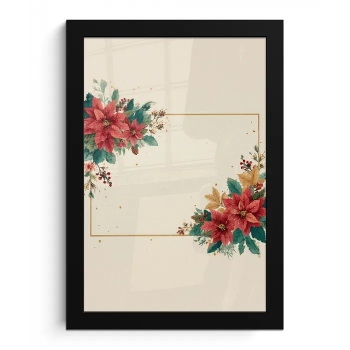 Kerst - Poinsettia - Omlijsting - Kleurrijk fotolijst zwart zonder passe partout klein -3d
