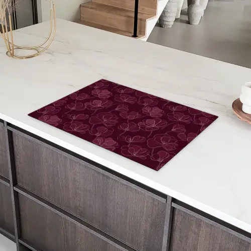Bloemen - Patroon - Bordeauxrood Inductie beschermer vinyl 3mm klein 276 -sfeer8