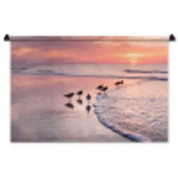 Meeuwen - Strand - Zee - Roze Wandkleed katoen middel -zz3d