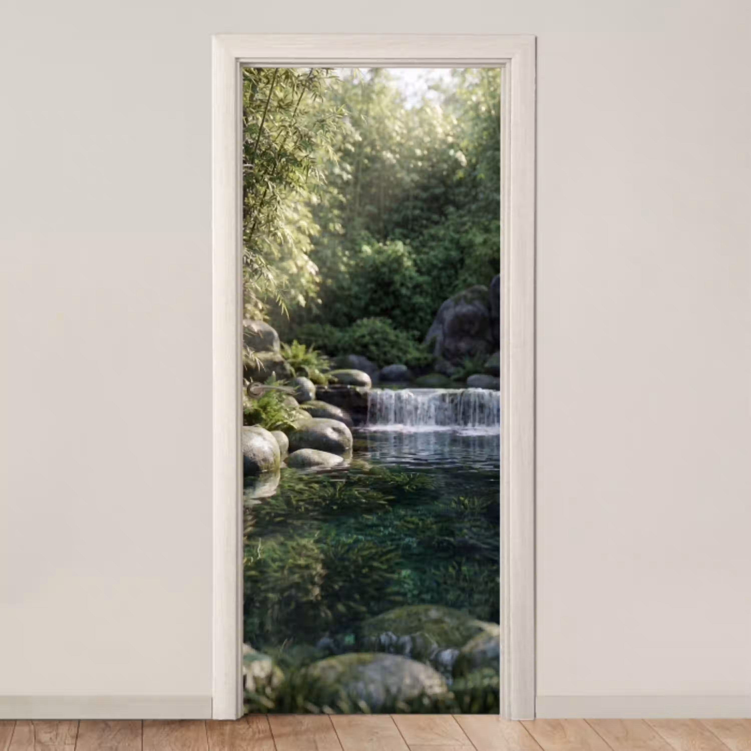 Beek - Waterval - Natuur - Groen deurposter klein -3d_beige