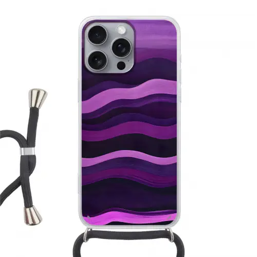 Lijnen - Golven - Paars - Abstract Hoesje iPhone 16 Pro Max met koord klein -3d