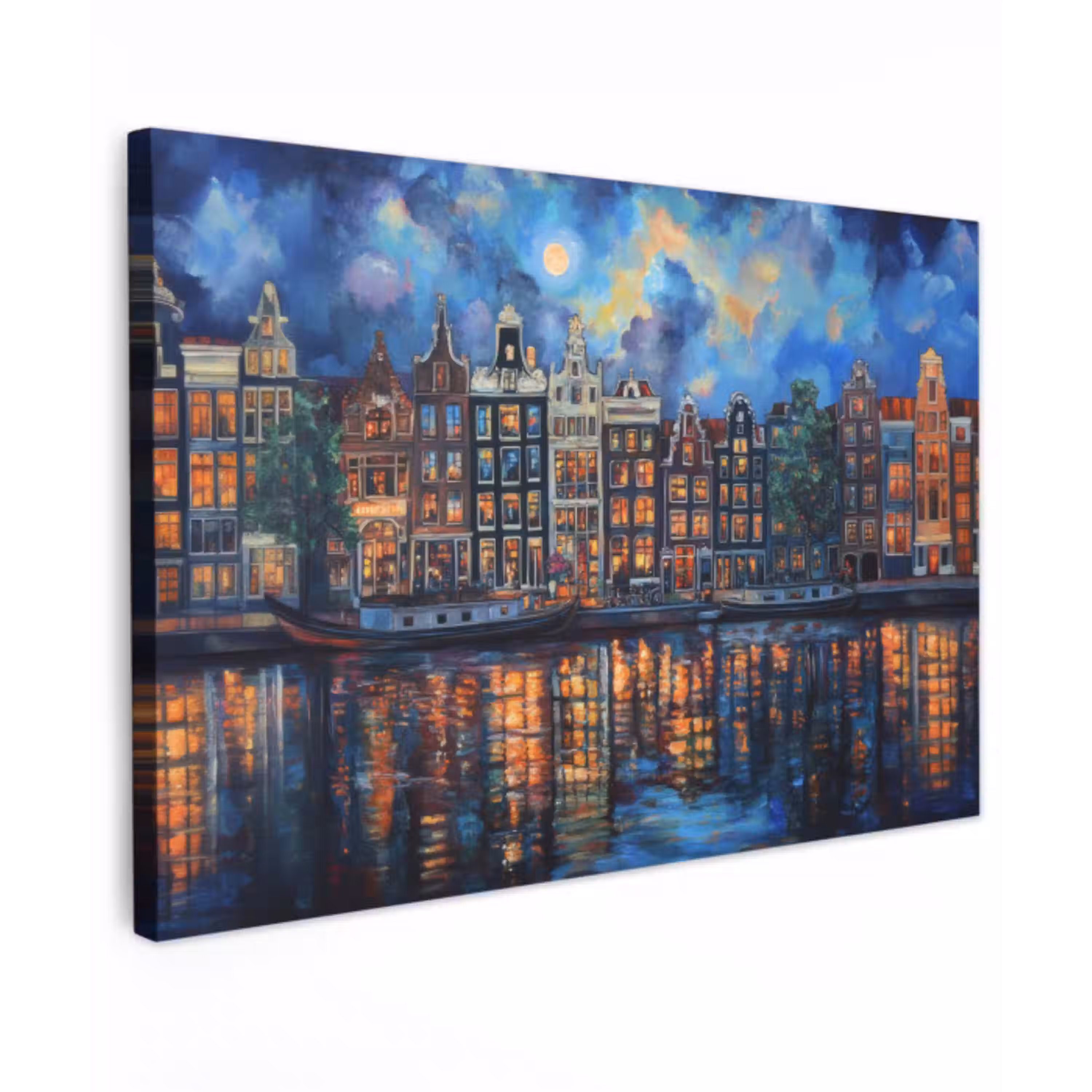 Grachten Amsterdam - Huizen - Stad - Kleurrijk Tuinposter op houten frame 2 cm dik klein -3d
