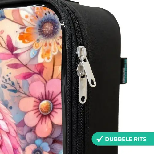 Moeder uil met kuiken tussen kleurrijke bloemen Kinderkoffer - Zwart klein -rits_NL