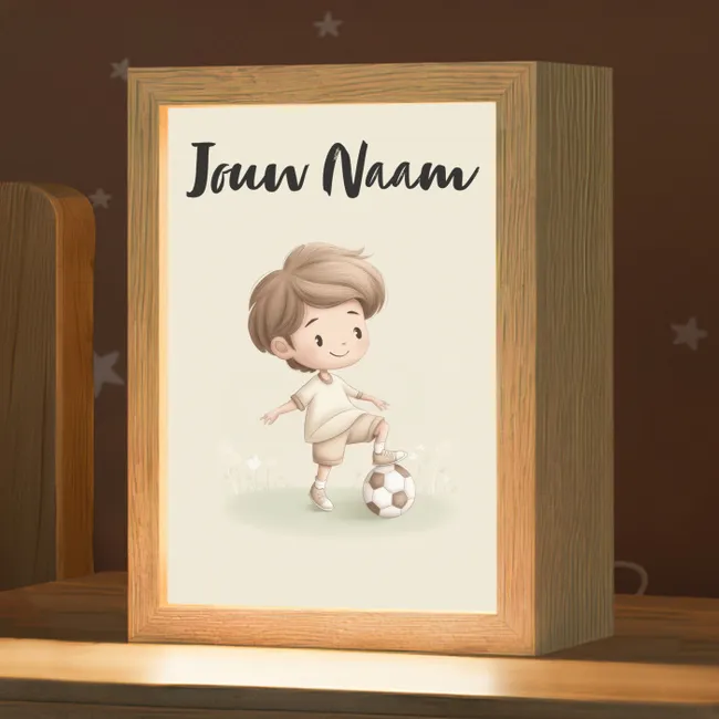 Nachtlampje met naam - Jongen - Bruin - Voetbal - Minimalistisch