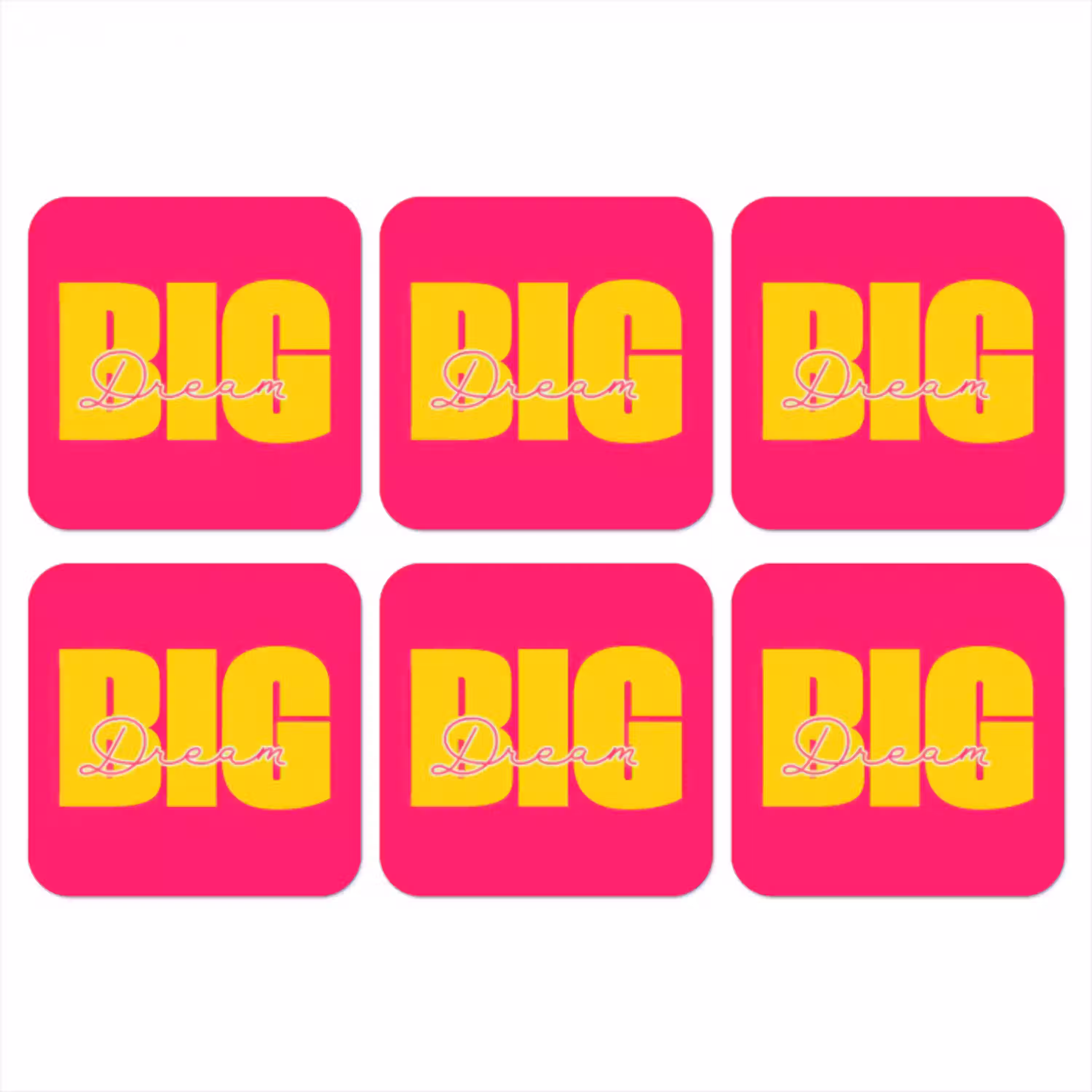 Dream big - Roze - Geel - Minimalistisch onderzetter kurk middel -3d