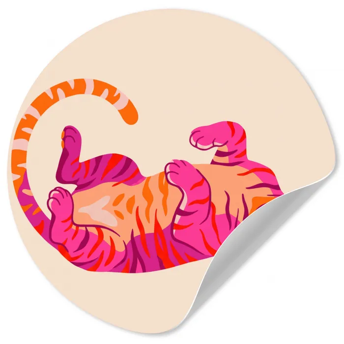 Tijger - Roze - Oranje Wandcirkel behangsticker klein -3d