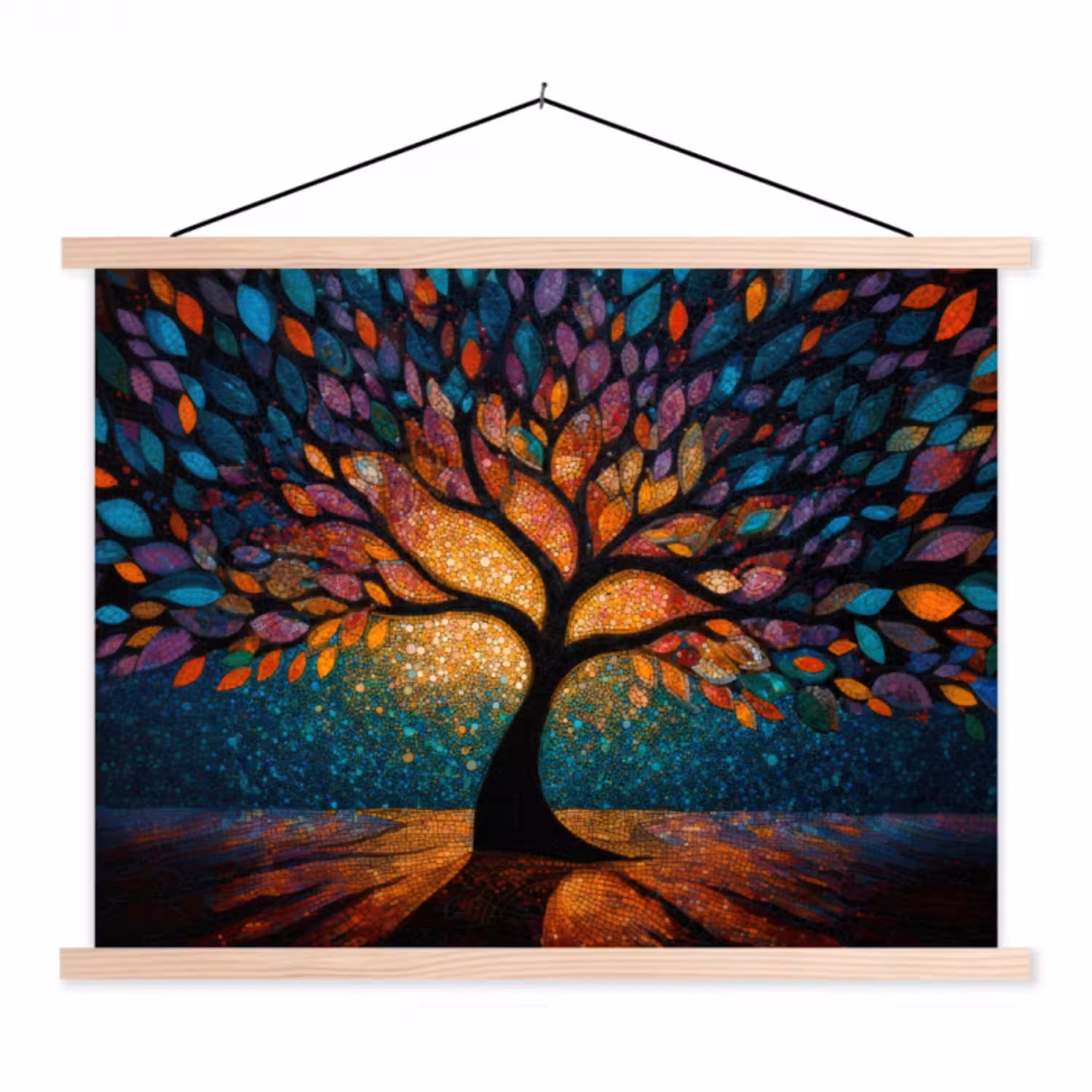 Mozaïek - Kleurrijk - Boom - Takken textielposter latten blank klein -3d