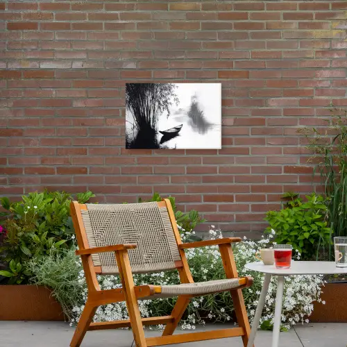 Boot - Rivier - Bamboe - Wit Tuinposter op houten frame 2 cm dik klein -sfeer3