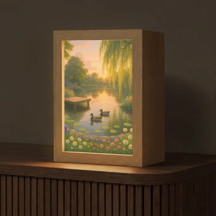 Eenden - Vijver - Bloemen Light Box met kabel (Tafellamp) klein -z3d_website