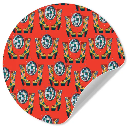 Rood - Disco - Patroon Wandcirkel behangsticker klein 186 -3d