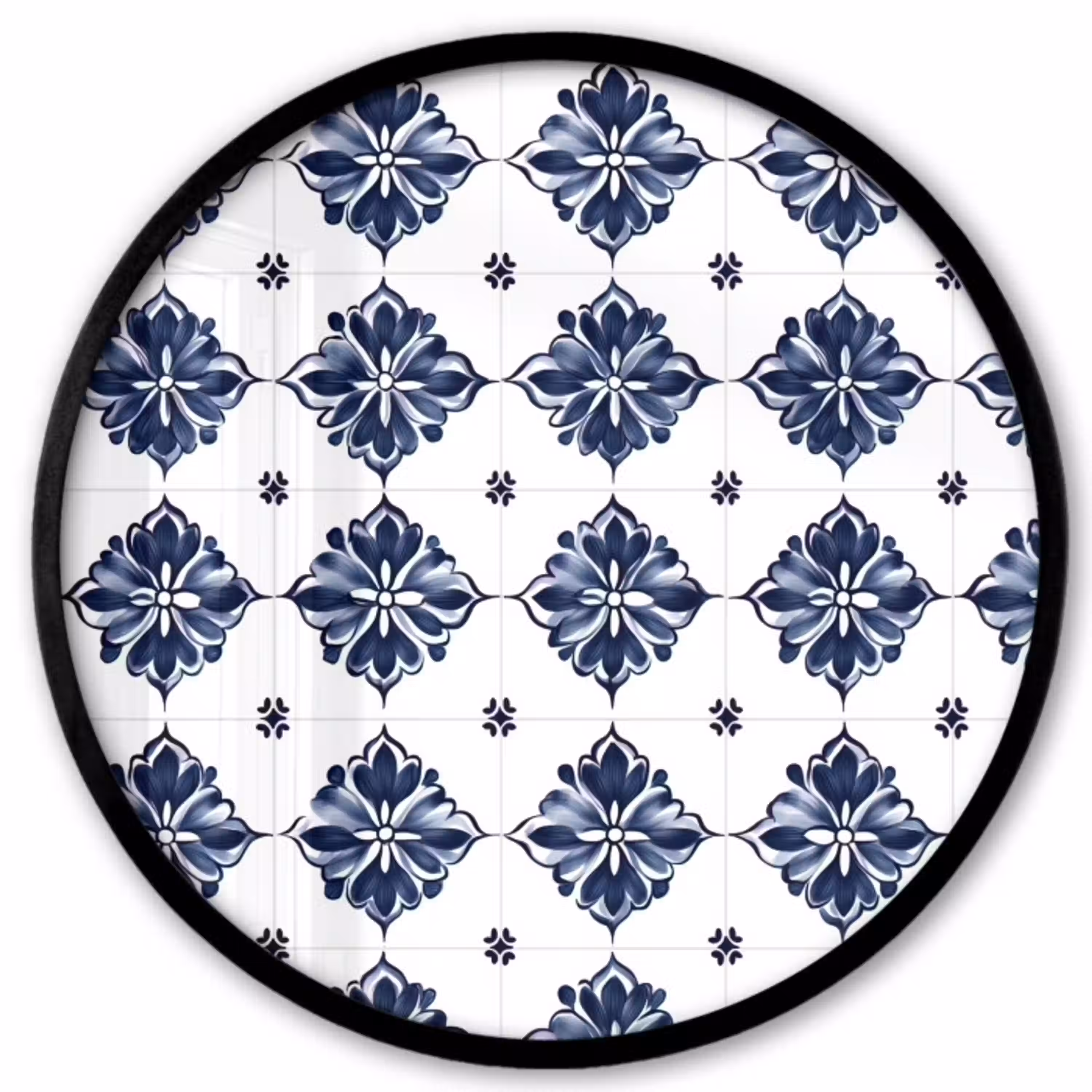 Tegelmotief - Blauw - Wit - Bloem Fotolijst rond zonder passe partout klein 856 -3d
