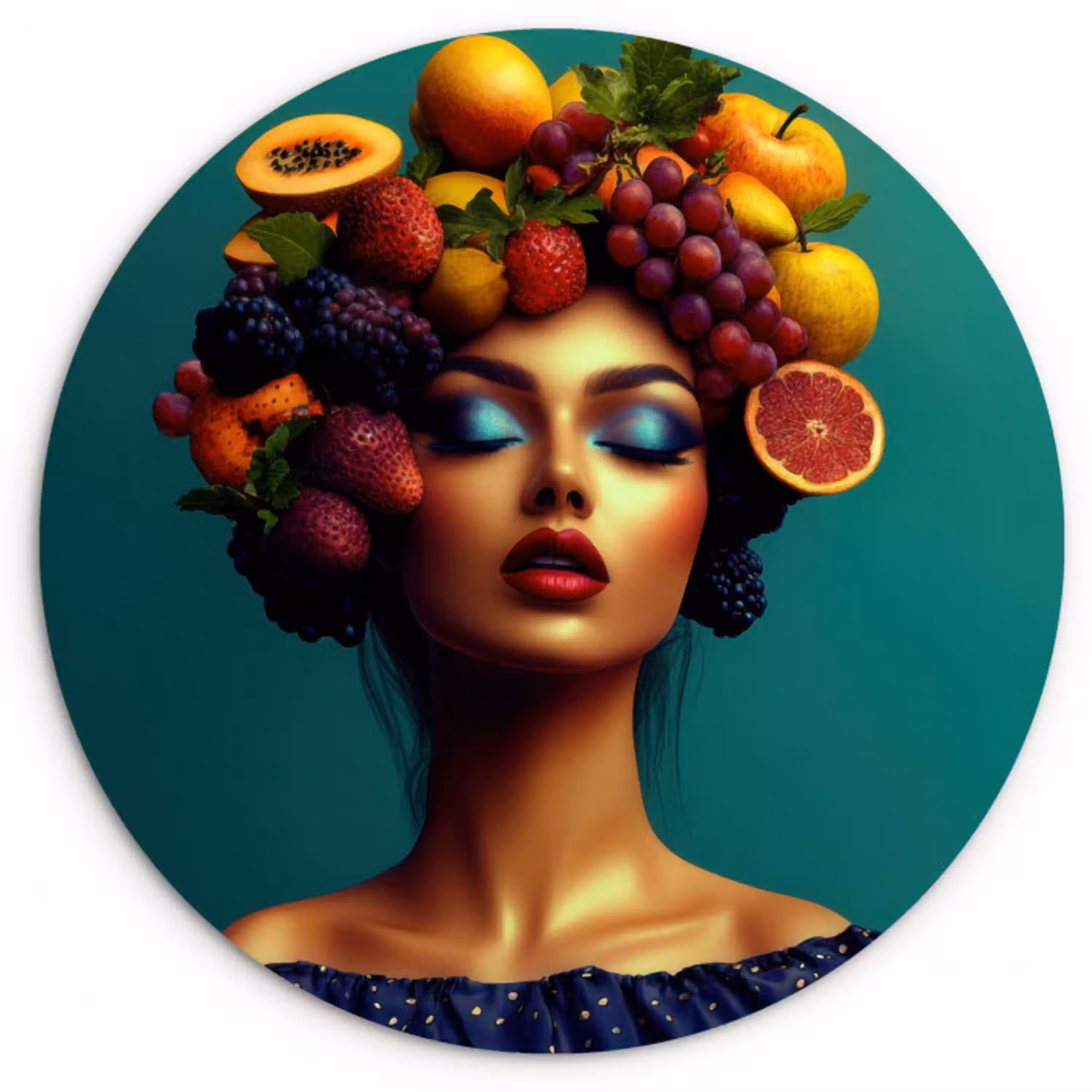 Vrouw - Hoodtooi - Tropisch - Fruit - Druiven Wandcirkel kunststof plaat 5mm dik klein -3d