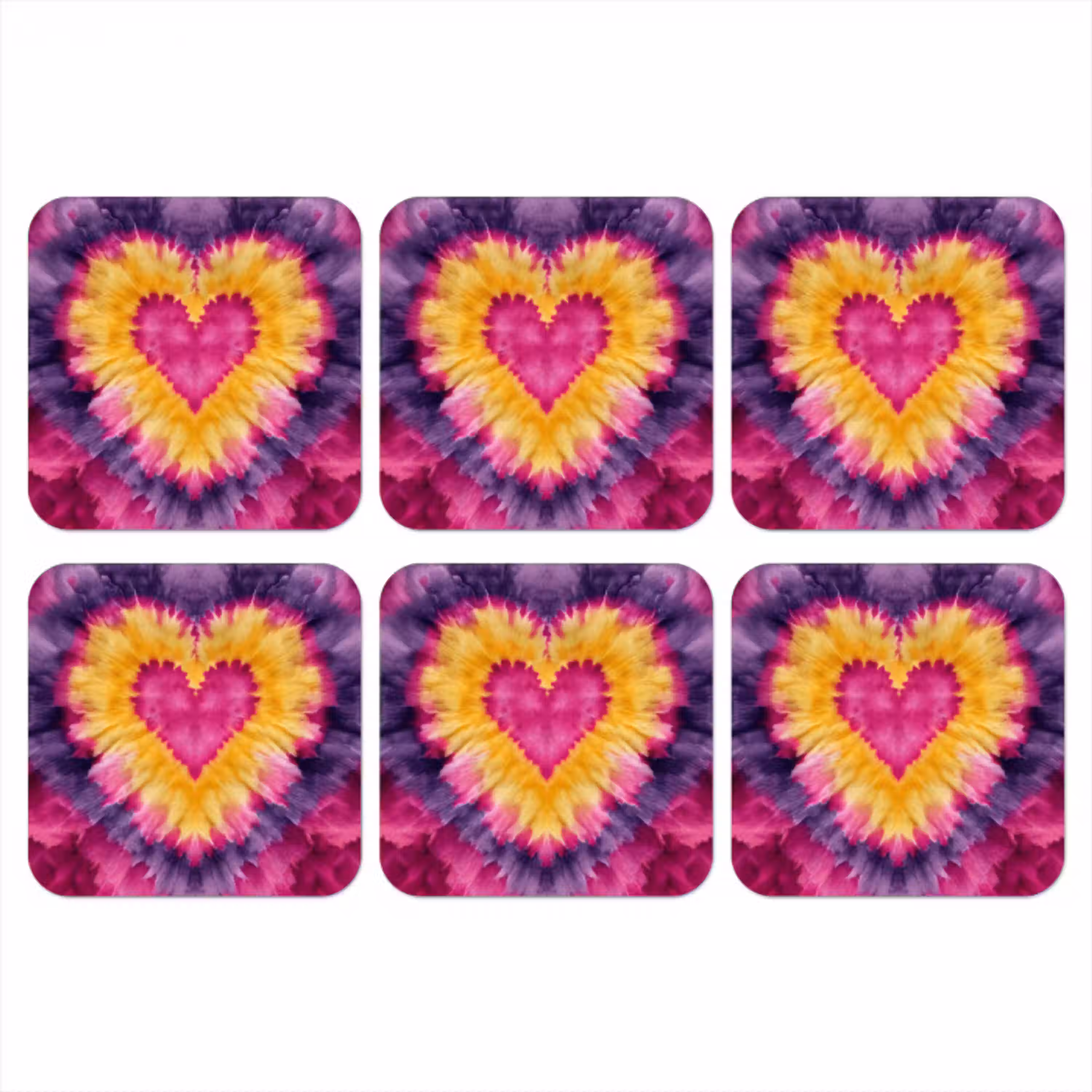 Tie dye - Hartvorm - Vlammen - Oranje onderzetter kurk middel -3d